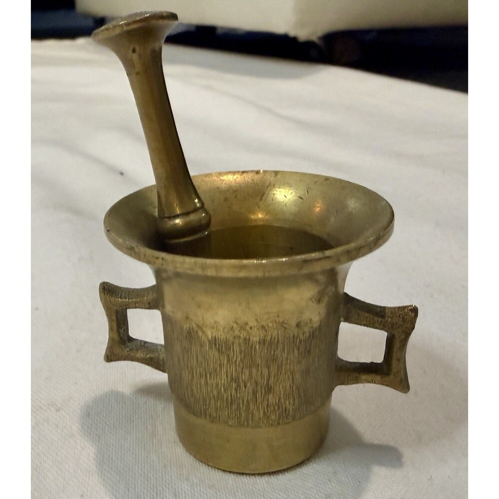 Antique 2" Mini Brass Apothecary Mortar & Pestle Vintage